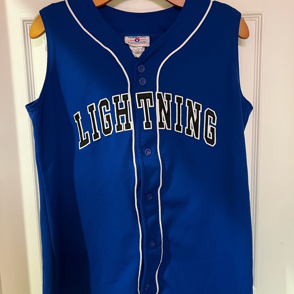 Lightning Jersey Blue/White/Black Cut-Off #15 June - Size Large